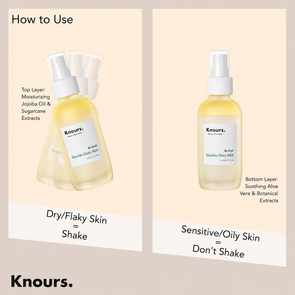 Korean Hydrating Jojoba Oil + Aloe Vera H2O | Knours Be Kind Face Mist Spray | Vegan Squalane | Dry, Sensitive Skin | For Redness |110ml/3.72fl oz image 2