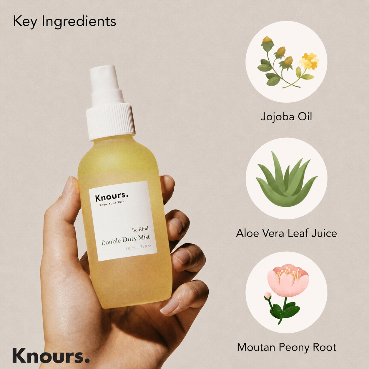 Korean Hydrating Jojoba Oil + Aloe Vera H2O | Knours Be Kind Face Mist Spray | Vegan Squalane | Dry, Sensitive Skin | For Redness |110ml/3.72fl oz image 2