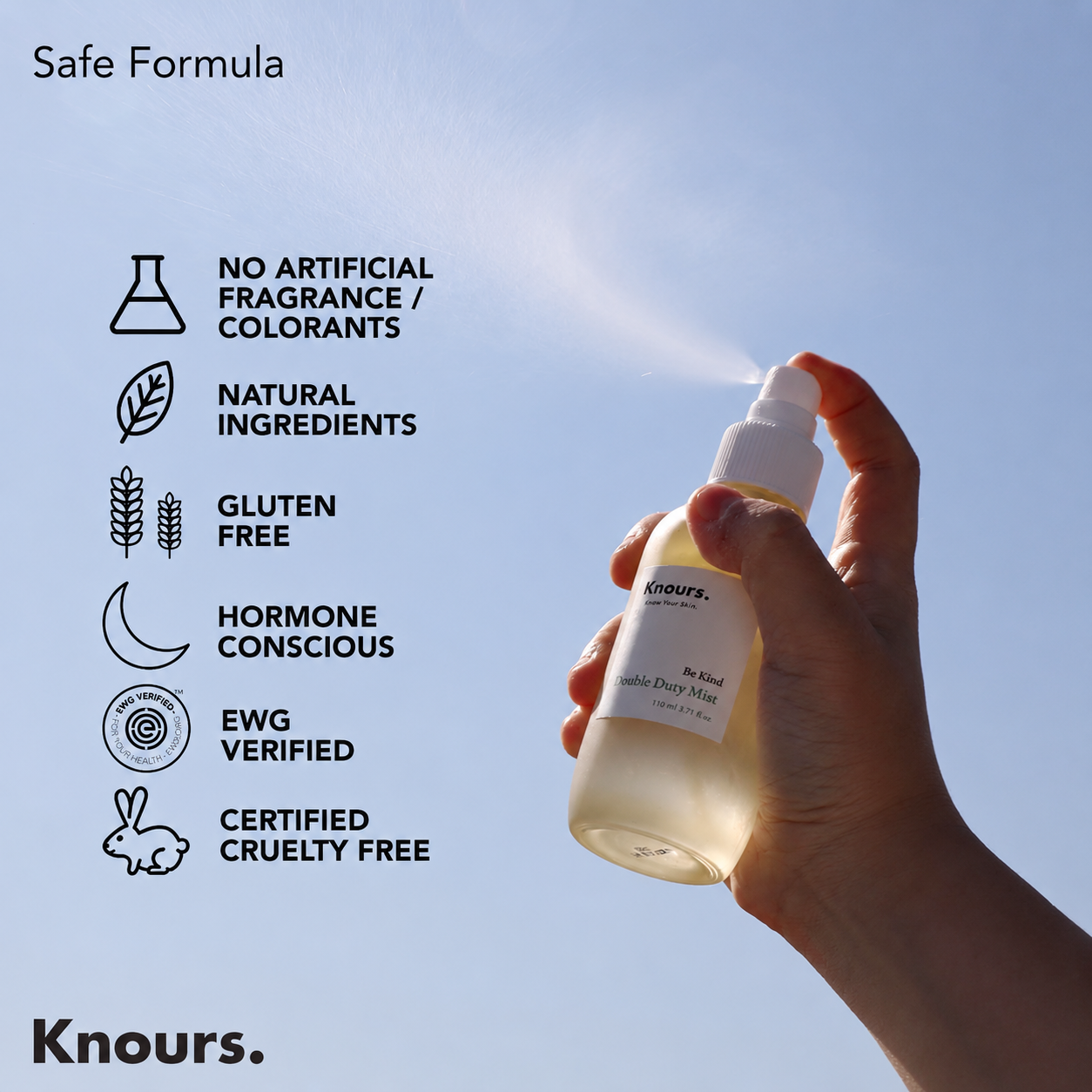 Korean Hydrating Jojoba Oil + Aloe Vera H2O | Knours Be Kind Face Mist Spray | Vegan Squalane | Dry, Sensitive Skin | For Redness |110ml/3.72fl oz image 1